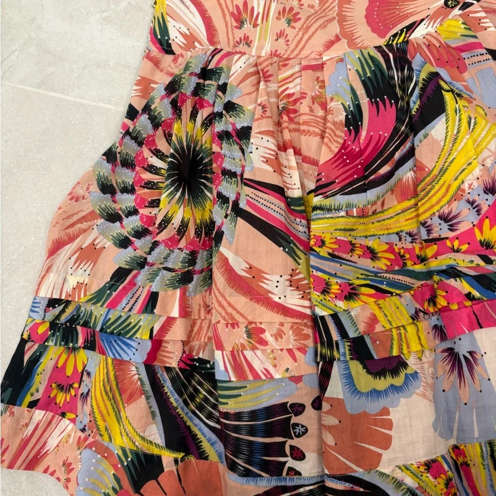 Anthropologie Leifsdottir Cotton Silk Tiered Floral Mini Skirt Size 4 - Picture 10 of 11